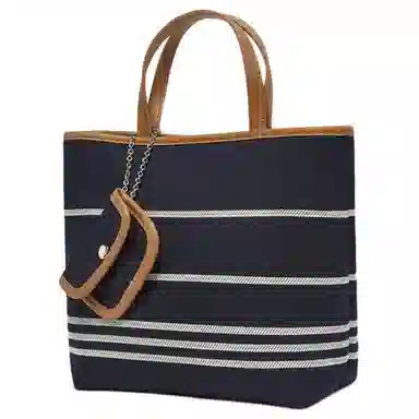 百思图 百搭设计感时尚通勤手提包单肩 合成革织物 斜挎包  女款 浅蓝/棕  深蓝/棕