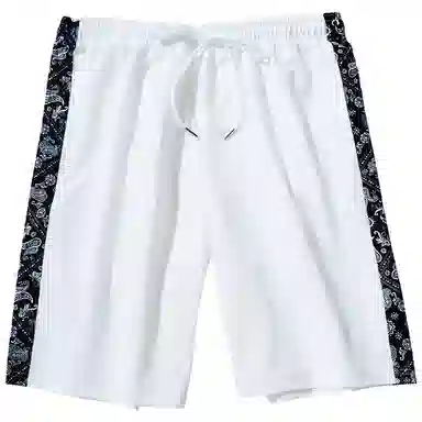 乱步 学生腰果花阔腿五分裤外穿宽松直筒中裤子休闲短裤 男女同款