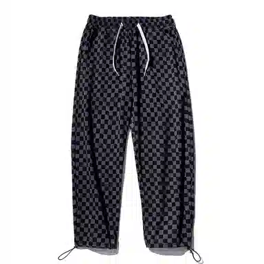 乱步 潮牌棋盘格抽绳束脚卫裤休闲裤 男女同款