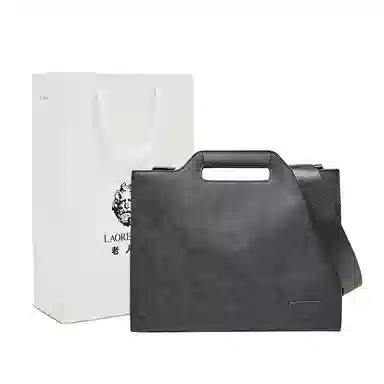 老人头 复古时尚潮酷简约高级感通勤 合成革 公文包 男款 灰色