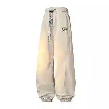 兰缪 美式复古日系简约高街风潮流基础日常通勤山系户外运动宽松清爽透气柔软百搭亲肤长裤束脚纯色直筒垂感系带休闲裤 男女同款