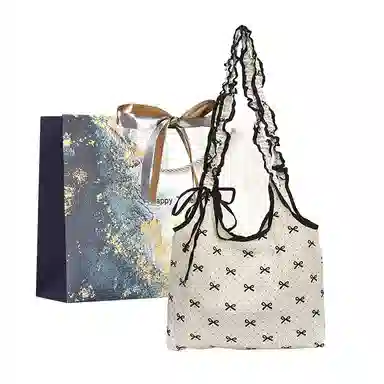 伊曼家 甜美可爱褶皱波点蝴蝶结 特殊材质 托特包单肩包 女款 白色