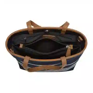 百思图 百搭设计感时尚通勤手提包单肩 合成革织物 斜挎包  女款 浅蓝/棕  深蓝/棕