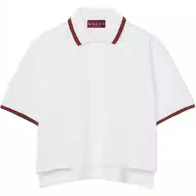 GUCCI Polka Dot Collar Polo Shirt White