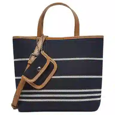 百思图 百搭设计感时尚通勤手提包单肩 合成革织物 斜挎包  女款 浅蓝/棕  深蓝/棕