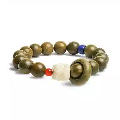 木盛缘 【狮来运转扭转乾坤】新中式国潮转运上岸醒狮搭配财源滚滚招财纳福跑环单圈文玩木饰#好运 绿檀 手串 男女同款情侣款