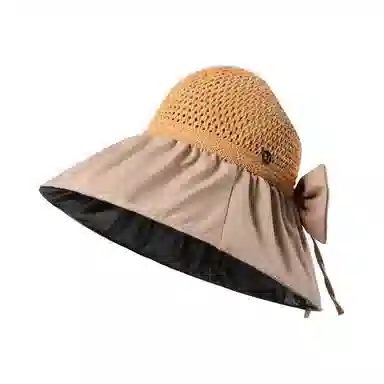 稻草人 黑胶大檐 户外遮阳防紫外线 简约百搭韩版 聚酯纤维 防晒帽 女款