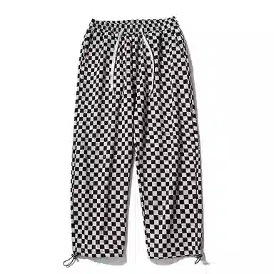 乱步 潮牌棋盘格抽绳束脚卫裤休闲裤 男女同款