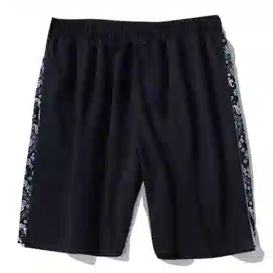 乱步 学生腰果花阔腿五分裤外穿宽松直筒中裤子休闲短裤 男女同款