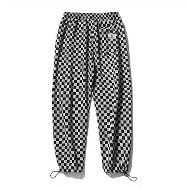 乱步 潮牌棋盘格抽绳束脚卫裤休闲裤 男女同款