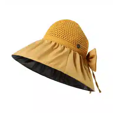 稻草人 黑胶大檐 户外遮阳防紫外线 简约百搭韩版 聚酯纤维 防晒帽 女款