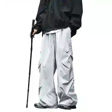 帝狼牛 美式复古高街拼接褶皱口袋设计户外机能山系防风防水登山运动裤宽松百搭潮流痞帅抽绳直筒阔腿垂感拖地工装裤 男女同款