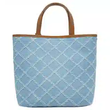 百思图 百搭设计感时尚通勤手提包单肩 合成革织物 斜挎包  女款 浅蓝/棕  深蓝/棕