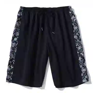 乱步 学生腰果花阔腿五分裤外穿宽松直筒中裤子休闲短裤 男女同款