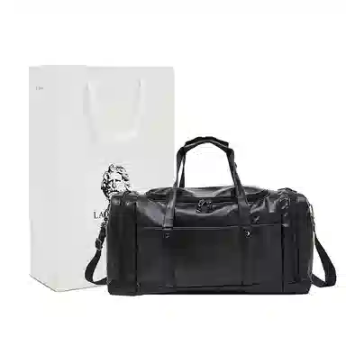 老人头 商务通勤短途出差大容量多功能行李袋 合成革 旅行包 男款 黑色