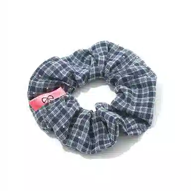 如花梦 藏青色格子方巾大肠发圈韩系高级感大号低马尾 布艺 头绳 女款