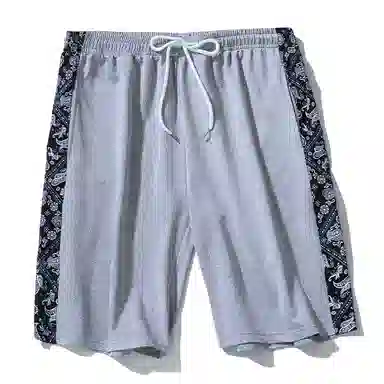 乱步 学生腰果花阔腿五分裤外穿宽松直筒中裤子休闲短裤 男女同款