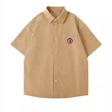 红豆 冰丝凉感顺滑基础款美式复古潮流工装衬衣休闲宽松轻薄透气舒适有型接触凉感百搭宽松纽扣翻领户外短袖衬衫 男女同款