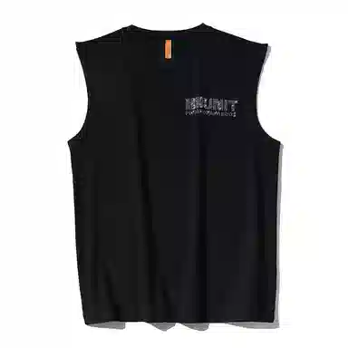乱步 美式潮流烫钻印花纯棉宽松休闲个性无袖背心 男女同款