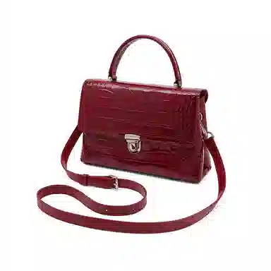 老人头 大气高级感鳄鱼纹小众设计感简约凯莉包 牛皮革 单肩斜挎手提包 常规 女款 黑色/红色/棕色