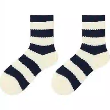 北极绒 花边镂空条纹运动中筒袜 女款