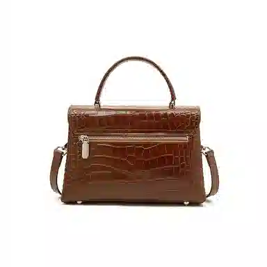 老人头 大气高级感鳄鱼纹小众设计感简约凯莉包 牛皮革 单肩斜挎手提包 常规 女款 黑色/红色/棕色