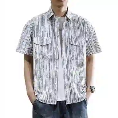 遨宇 美式高端休闲潮牌泡泡肌理感冰丝凉感衬衫男薄款户外痞帅休闲工装短袖衬衣 男女同款