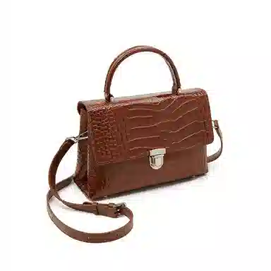 老人头 大气高级感鳄鱼纹小众设计感简约凯莉包 牛皮革 单肩斜挎手提包 常规 女款 黑色/红色/棕色