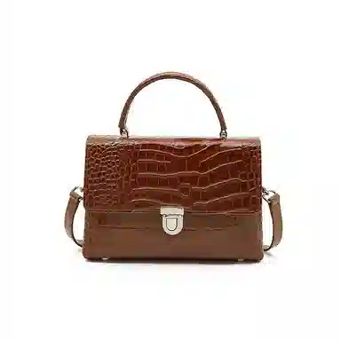 老人头 大气高级感鳄鱼纹小众设计感简约凯莉包 牛皮革 单肩斜挎手提包 常规 女款 黑色/红色/棕色