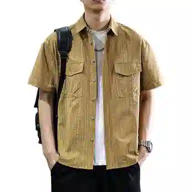 遨宇 美式高端休闲潮牌泡泡肌理感冰丝凉感衬衫男薄款户外痞帅休闲工装短袖衬衣 男女同款