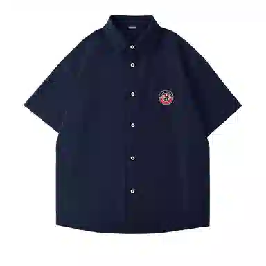 红豆 冰丝凉感顺滑基础款美式复古潮流工装衬衣休闲宽松轻薄透气舒适有型接触凉感百搭宽松纽扣翻领户外短袖衬衫 男女同款