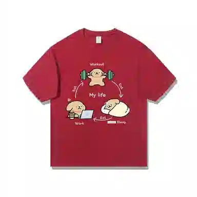 莫代尔 舒适宽松纯棉柔软亲肤百搭休闲气质简约潮流设计感时尚短袖多色可选圆领大学生卫衣外出可穿打底衣 男女同款