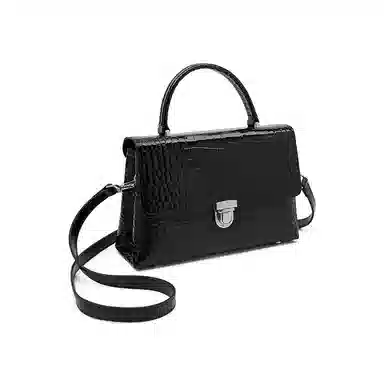 老人头 大气高级感鳄鱼纹小众设计感简约凯莉包 牛皮革 单肩斜挎手提包 常规 女款 黑色/红色/棕色