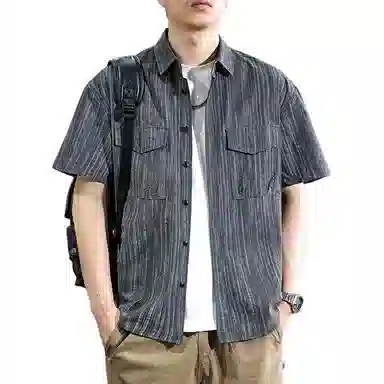 遨宇 美式高端休闲潮牌泡泡肌理感冰丝凉感衬衫男薄款户外痞帅休闲工装短袖衬衣 男女同款