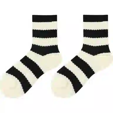 北极绒 花边镂空条纹运动中筒袜 女款