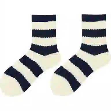 北极绒 花边镂空条纹运动中筒袜 女款