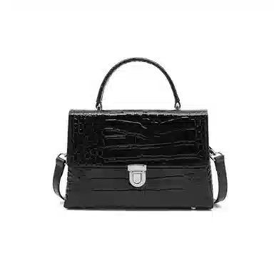 老人头 大气高级感鳄鱼纹小众设计感简约凯莉包 牛皮革 单肩斜挎手提包 常规 女款 黑色/红色/棕色