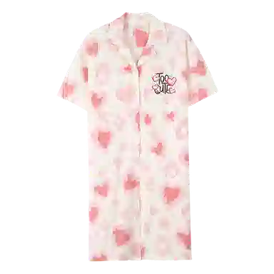 兰缪 纯棉法式性粉色爱心可爱卡通开衫睡裙 女款