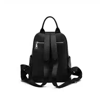 老人头 时尚休闲百搭简约通勤学生上课上班旅行背包 头层牛皮 双肩包 女款 黑色