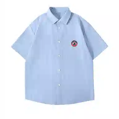 红豆 冰丝凉感顺滑基础款美式复古潮流工装衬衣休闲宽松轻薄透气舒适有型接触凉感百搭宽松纽扣翻领户外短袖衬衫 男女同款