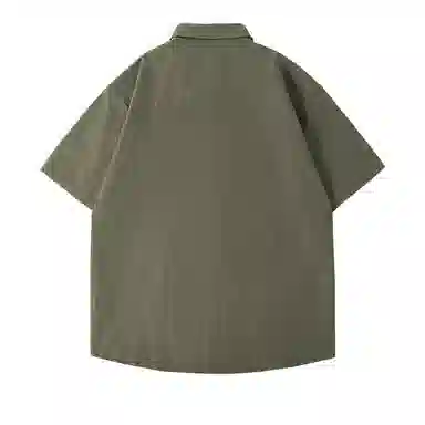 红豆 冰丝凉感顺滑基础款美式复古潮流工装衬衣休闲宽松轻薄透气舒适有型接触凉感百搭宽松纽扣翻领户外短袖衬衫 男女同款