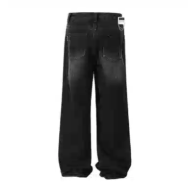 大卫贝肯 美式复古高街风水洗磨破设计舒适亲肤透气直筒长裤通勤百搭垂感休闲中腰宽松破洞牛仔裤 男女同款