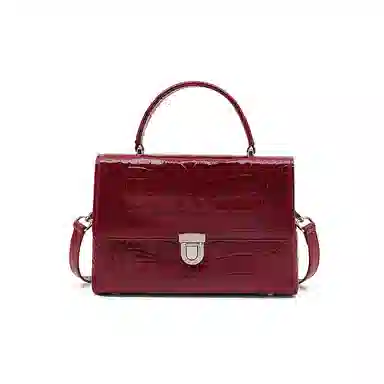 老人头 大气高级感鳄鱼纹小众设计感简约凯莉包 牛皮革 单肩斜挎手提包 常规 女款 黑色/红色/棕色