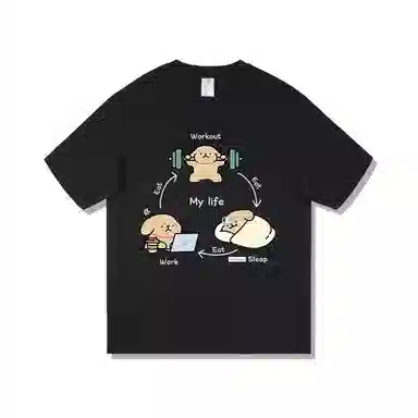 莫代尔 舒适宽松纯棉柔软亲肤百搭休闲气质简约潮流设计感时尚短袖多色可选圆领大学生卫衣外出可穿打底衣 男女同款