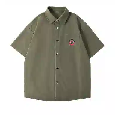 红豆 冰丝凉感顺滑基础款美式复古潮流工装衬衣休闲宽松轻薄透气舒适有型接触凉感百搭宽松纽扣翻领户外短袖衬衫 男女同款