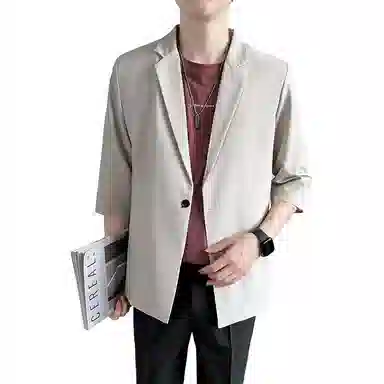 韩版潮流七分袖夏季薄款休闲轻熟痞帅风西装 男款