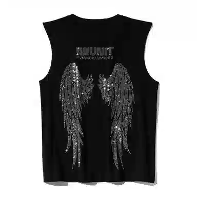 乱步 美式潮流烫钻印花纯棉宽松休闲个性无袖背心 男女同款