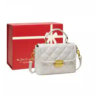 纳兰杜 小香风菱格时尚百搭精致优雅大方通勤 牛皮拼合成革 单肩斜挎手提包 中号 女款 米白色/子夜黑