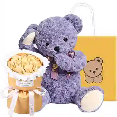 柏文熊 泰迪熊 领结害羞熊 粉色/紫色/卡其色 动物 玩偶 毛绒公仔