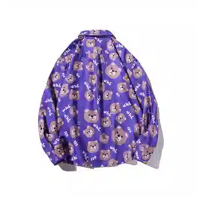 乱步 慵懒休闲个性创意帅气设计感数码印花复古青少年学生长袖衬衫 男女同款